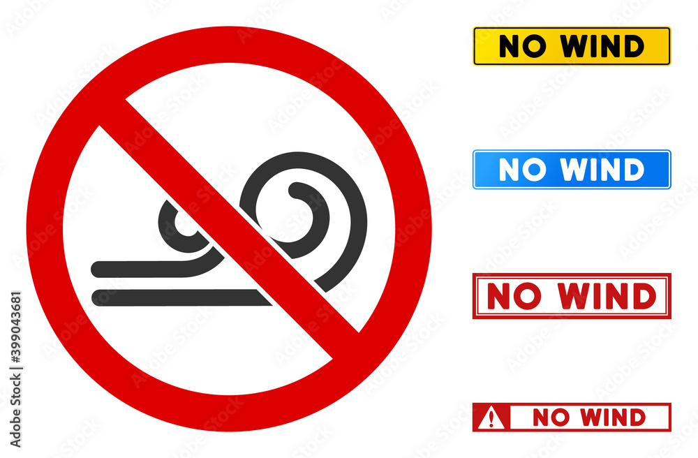 Aufkleber no wind sign with captions in rectangular frames. illustration style is a flat iconic symbol inside 
