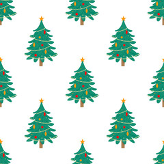 Decorated Christmas Trees Seamless Repeat Pattern. Festive Christmas Pattern.