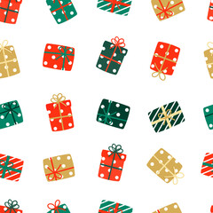 Colorful Christmas Presents Seamless Repeat Pattern. Festive Christmas Pattern.