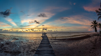 Sunrise on Pier in the Caribbean, Xcalak, Mexico 