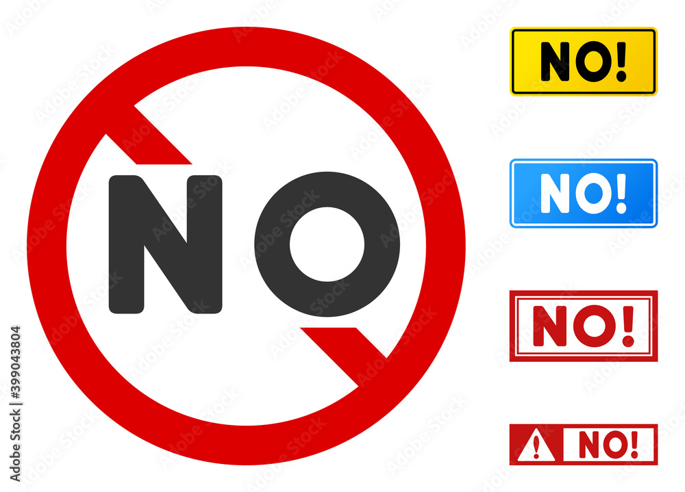 Poster not no sign with texts in rectangular frames. illustration style is a flat iconic symbol inside red 
