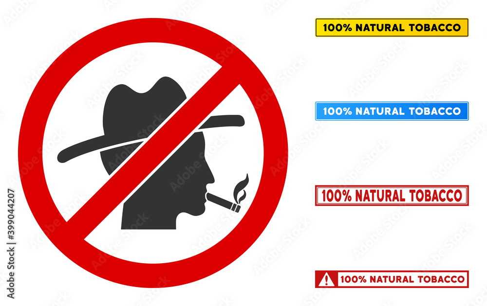 Poster no smoker guy sign with texts in rectangular frames. illustration style is a flat iconic symbol insi