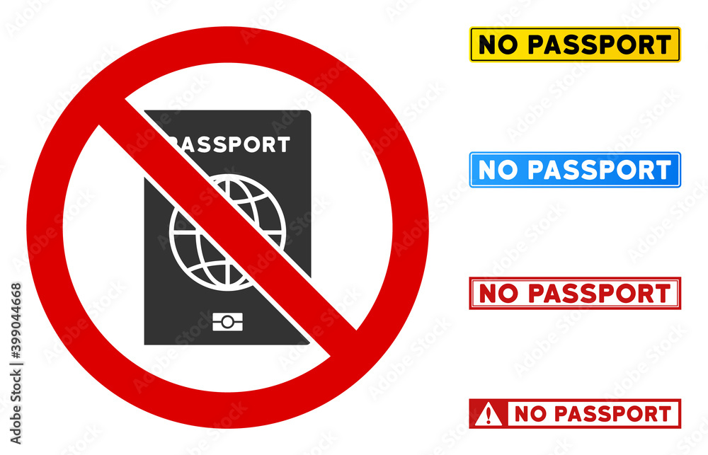 Aufkleber no passport sign with titles in rectangular frames. illustration style is a flat iconic symbol insid
