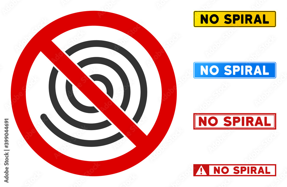 Aufkleber no spiral sign with messages in rectangle frames. illustration style is a flat iconic symbol inside 