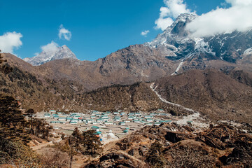 Small village among beautiful mountains in Himalaya. Nepal