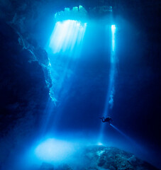 Cenote Pit Underwater in Yucatan, Mexico