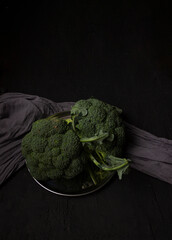 Broccoli on a plate. Dark moody food photography. Still life photography.