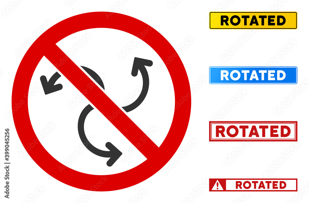 Poster no swirl rotation sign with titles in rectangle frames. illustration style is a flat iconic symbol i