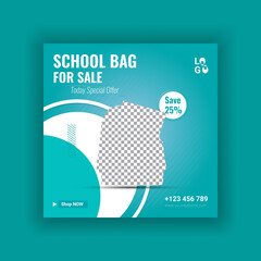 School Bag Sale Social Media Post Banner Design Template, Square Web banner Design, Discount post design