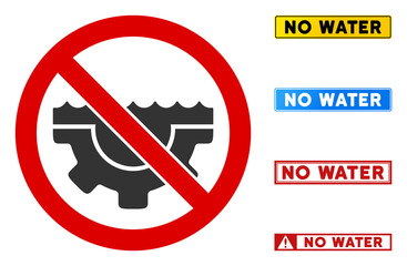 No Water Service sign with badges in rectangular frames. Illustration style is a flat iconic symbol inside red crossed circle on a white background. Simple No Water Service vector sign,