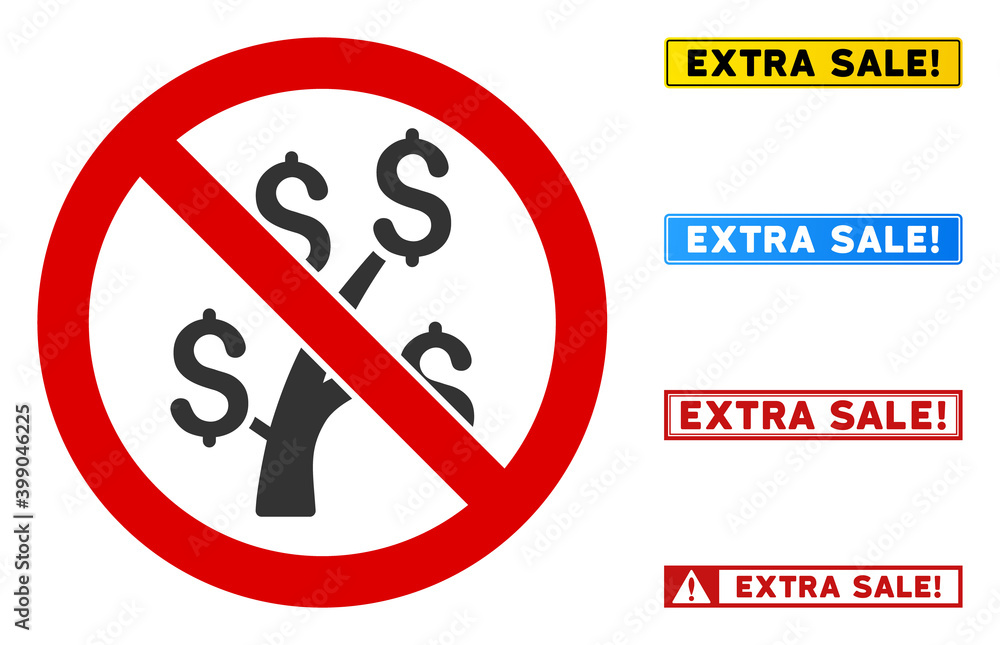 Aufkleber no money tree sign with captions in rectangular frames. illustration style is a flat iconic symbol i