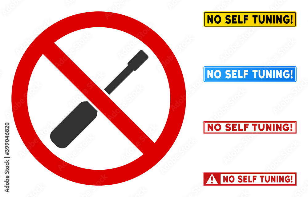 Poster no tuning sign with badges in rectangular frames. illustration style is a flat iconic symbol inside 