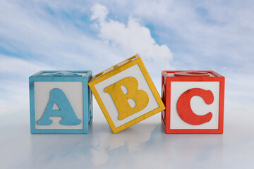 ABC Blocks on Cloud Background. 3D Rendering