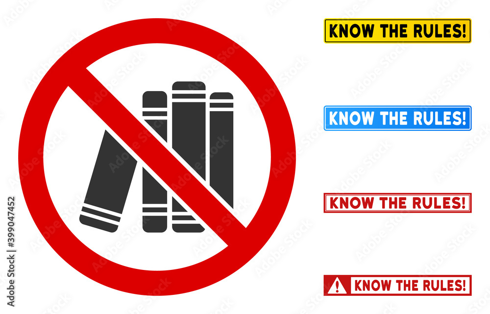 Aufkleber no book library sign with words in rectangular frames. illustration style is a flat iconic symbol in