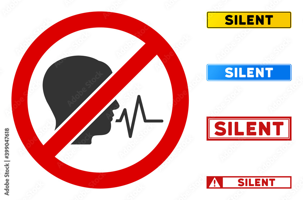 Poster no speech signal sign with messages in rectangular frames. illustration style is a flat iconic symbo