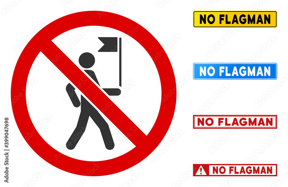 Poster no flagman sign with titles in rectangle frames. illustration style is a flat iconic symbol inside r