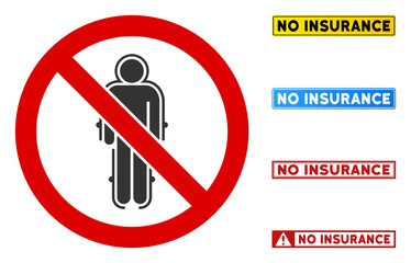 No Armour Suit sign with captions in rectangular frames. Illustration style is a flat iconic symbol inside red crossed circle on a white background. Simple No Armour Suit vector sign,