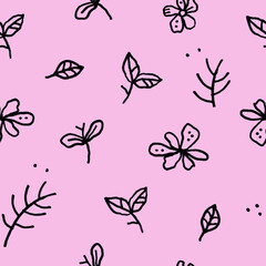Seamless pattern with abstract flowers on pink background
