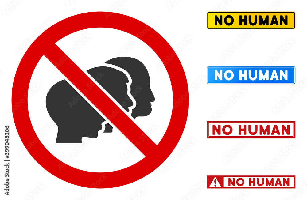 Poster no human sign with messages in rectangular frames. illustration style is a flat iconic symbol inside