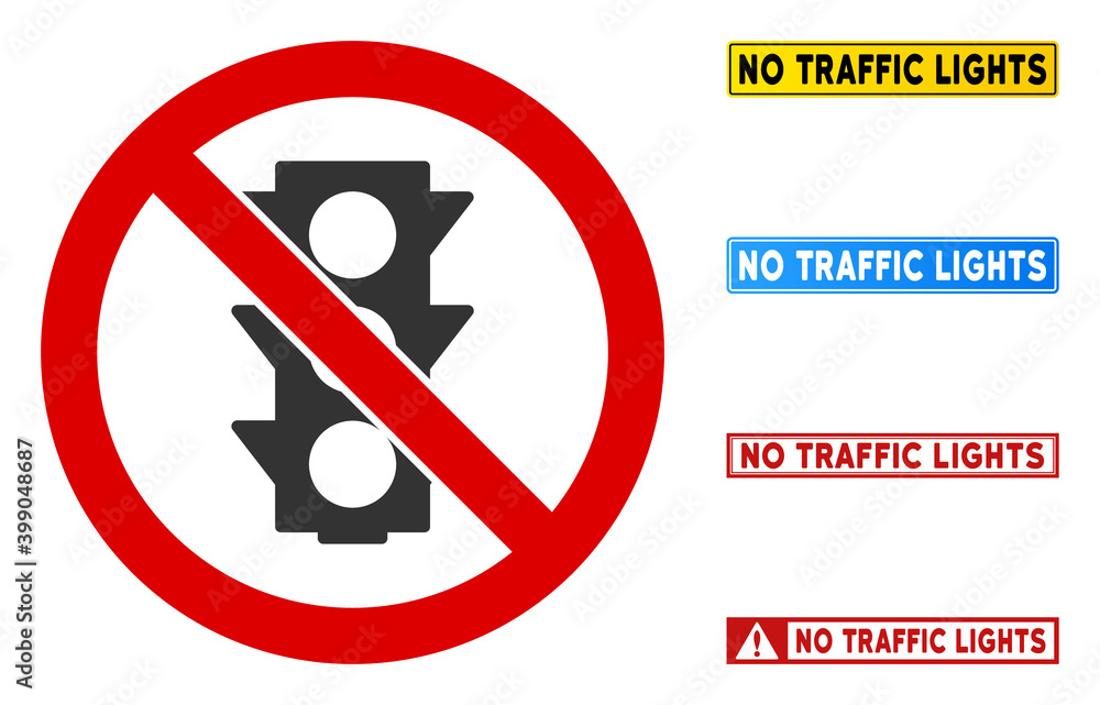 Poster no traffic lights sign with words in rectangular frames. illustration style is a flat iconic symbol 