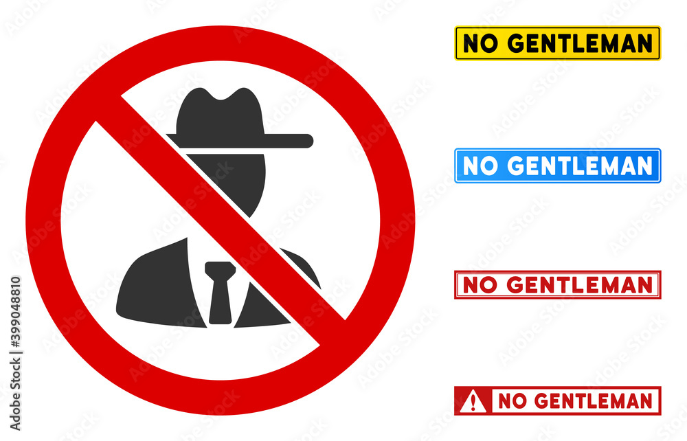 Aufkleber no gentleman sign with badges in rectangle frames. illustration style is a flat iconic symbol inside