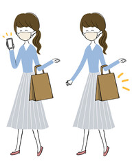 テイクアウト　電子マネー　おしゃれなマスクの女性