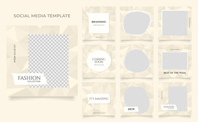 social media template banner fashion sale promotion. fully editable instagram and facebook square post frame puzzle organic sale poster. khaki beige color vector background