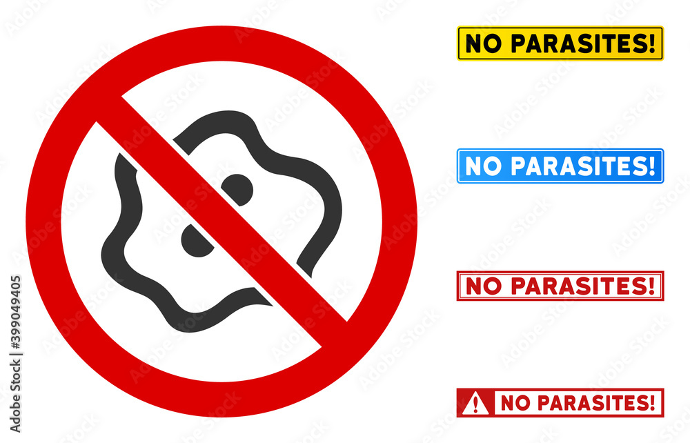 Poster no amoeba sign with badges in rectangle frames. illustration style is a flat iconic symbol inside re