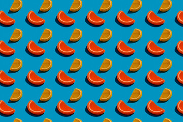 Seamless orange and lemon fruit pattern on teal background