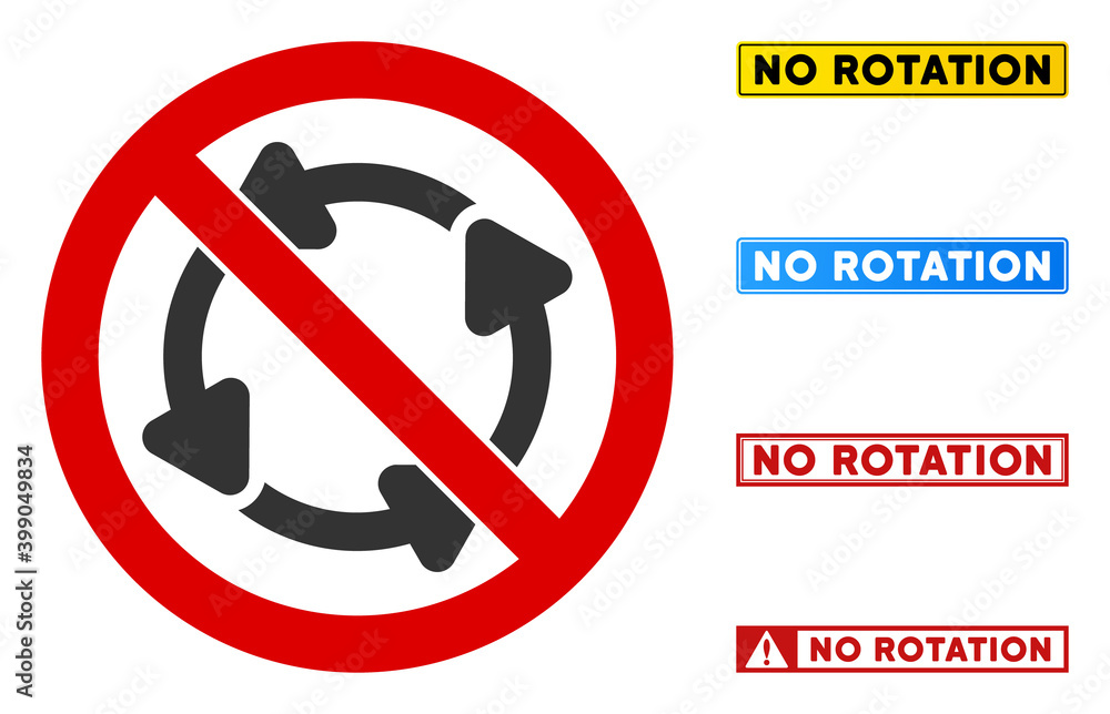 Poster no rotation sign with titles in rectangle frames. illustration style is a flat iconic symbol inside 