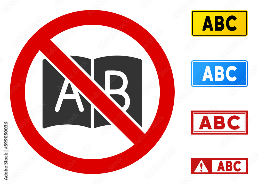 Poster no abc book sign with phrases in rectangular frames. illustration style is a flat iconic symbol insi