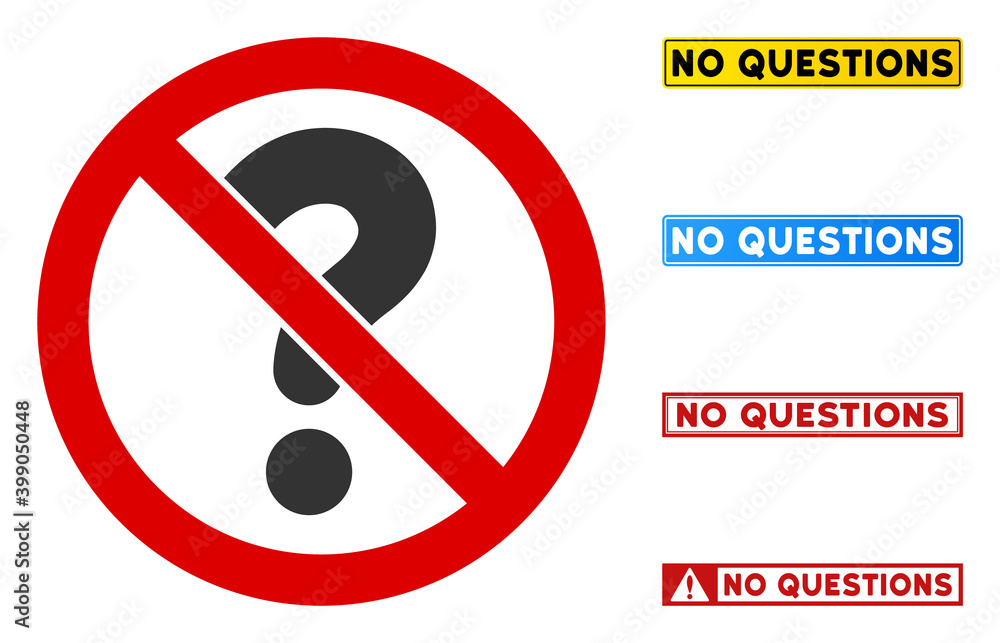Poster no question sign with captions in rectangular frames. illustration style is a flat iconic symbol ins