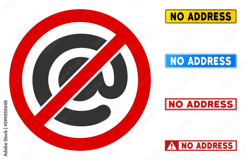 Poster no email address sign with captions in rectangular frames. illustration style is a flat iconic symbo