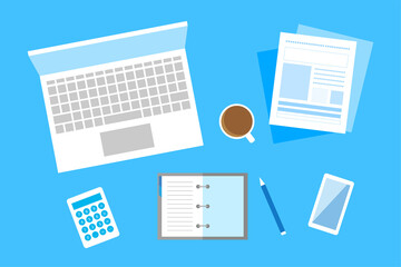 デスク リモートワーク PC モバイル 書類 勉強 オフィス ベクター AI 素材 デザイン