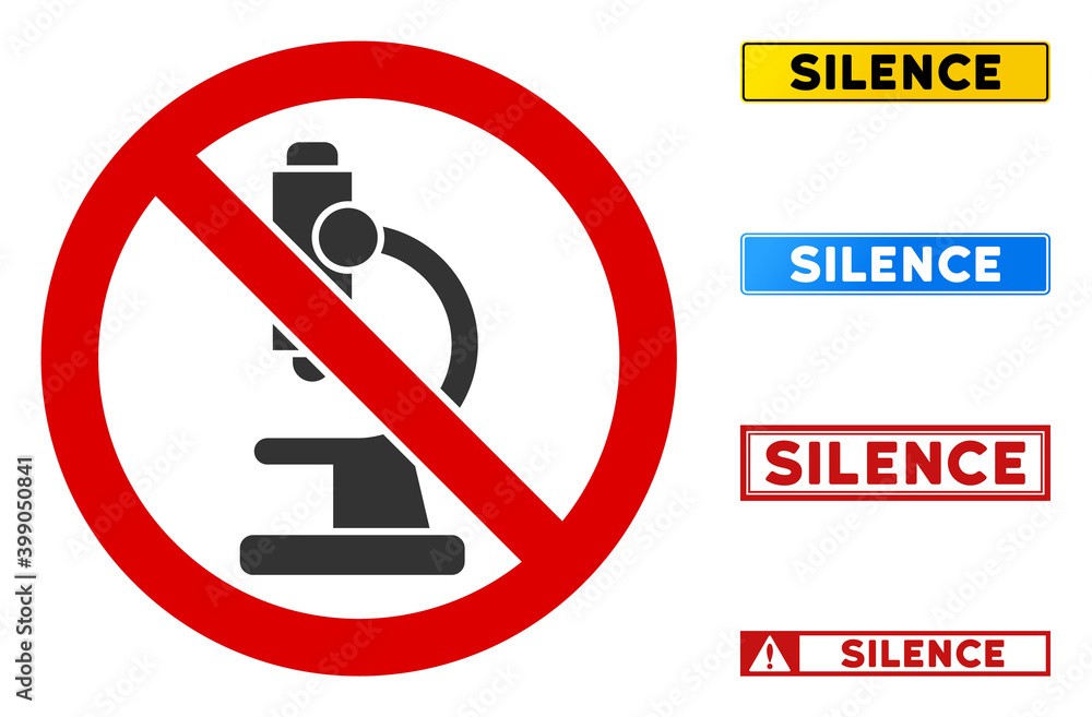 Poster no microscope sign with words in rectangle frames. illustration style is a flat iconic symbol inside
