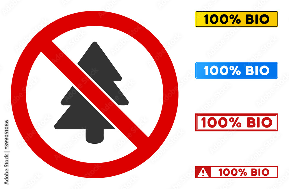 Poster no fir-tree sign with texts in rectangular frames. illustration style is a flat iconic symbol inside