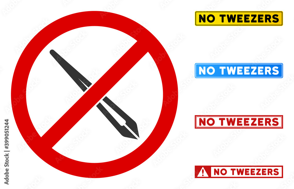 Poster no tweezers sign with messages in rectangular frames. illustration style is a flat iconic symbol ins