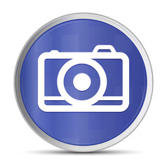 Camera icon prime blue round button vector illustration design silver frame push button