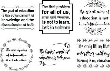 Set of Calligraphy Quotes Sayings for print about Education learning and knowledge