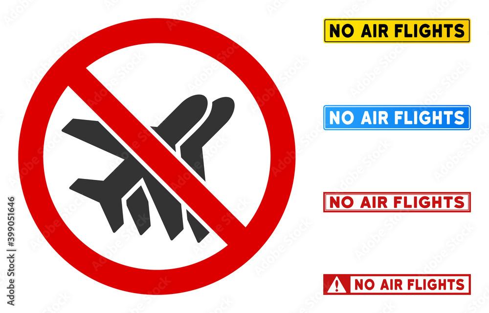 Poster no airlines sign with phrases in rectangular frames. illustration style is a flat iconic symbol insi