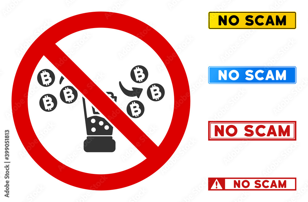 Aufkleber no cryptocurrency mixer sign with messages in rectangle frames. illustration style is a flat iconic 