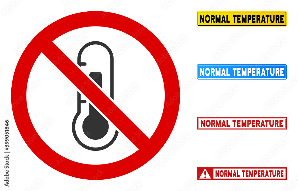 Poster no thermometer sign with badges in rectangular frames. illustration style is a flat iconic symbol in