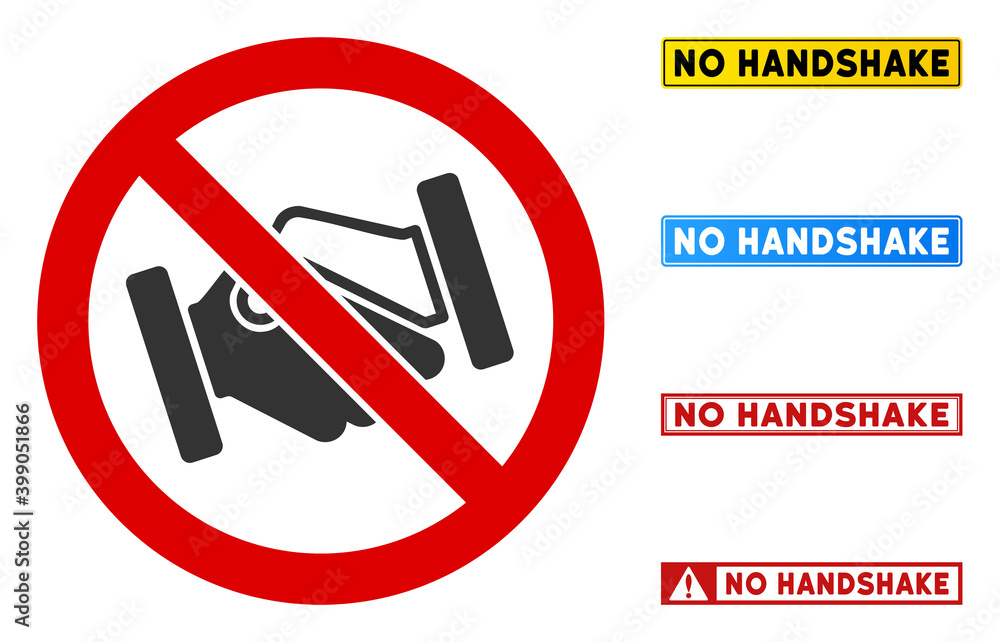 Poster no handshake sign with phrases in rectangular frames. illustration style is a flat iconic symbol ins