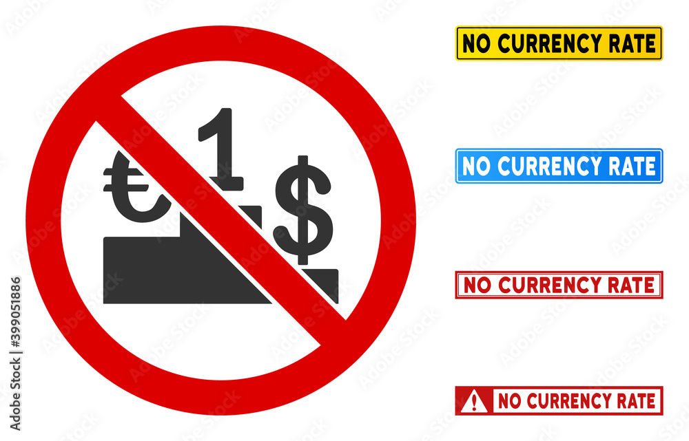 Poster no currency rate sign with words in rectangle frames. illustration style is a flat iconic symbol ins