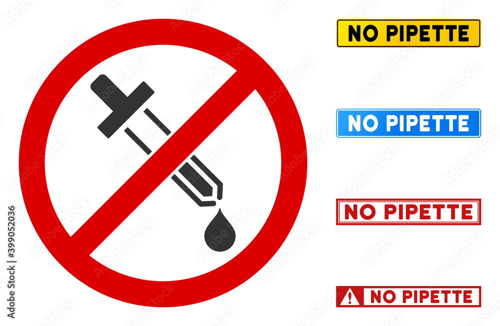 Aufkleber no pipette sign with words in rectangle frames. illustration style is a flat iconic symbol inside re