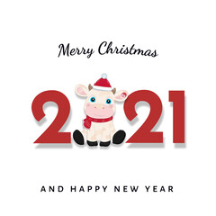 2021 New Year.  Year of the Cow. Christmas Cow. Happy New Year. New 2021
