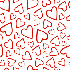 St.Valentines Day seamless pattern with red hearts on white backgrounds vector for cards, banners, wrapping paper, posters, scrapbooking, pillow, cups and fabric design. 