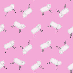 Cute sheep seamless pattern on pink background. Baby sheep illustration for kids holidays