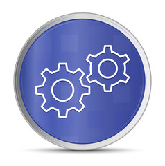 Settings process icon prime blue round button vector illustration design silver frame push button