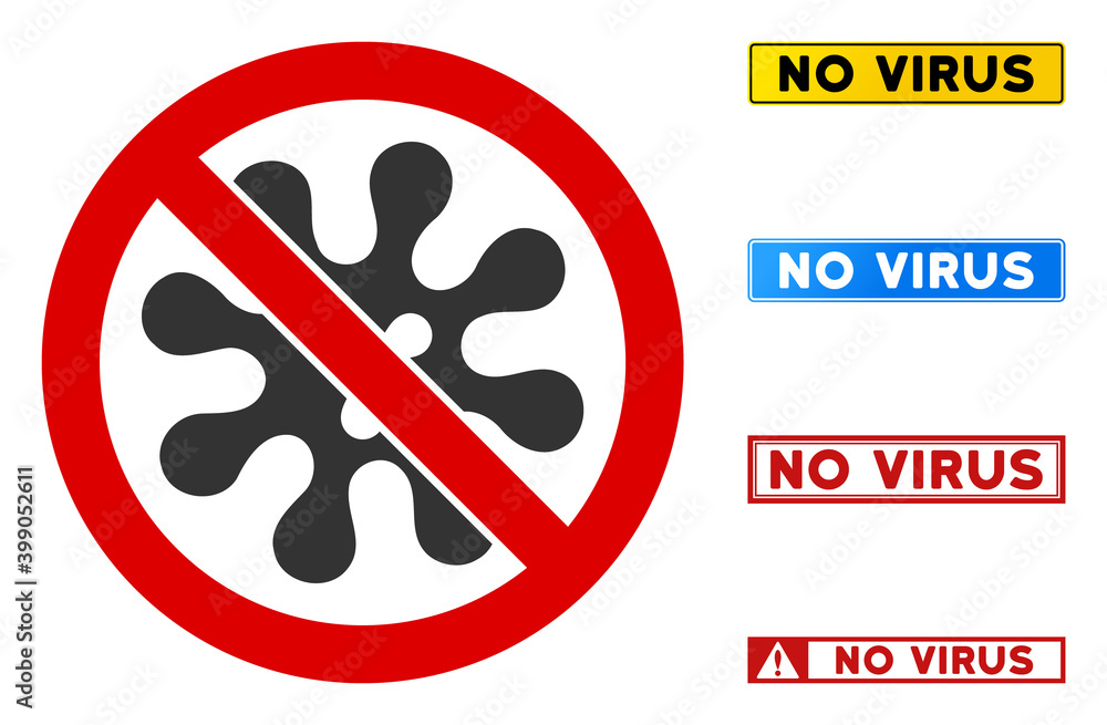 Poster no virus sign with titles in rectangular frames. illustration style is a flat iconic symbol inside r